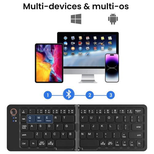 Foldable  Wireless Keyboard (Sync  to 3 Devices), Portable Folding Keyboard for Android Windows,Black 1