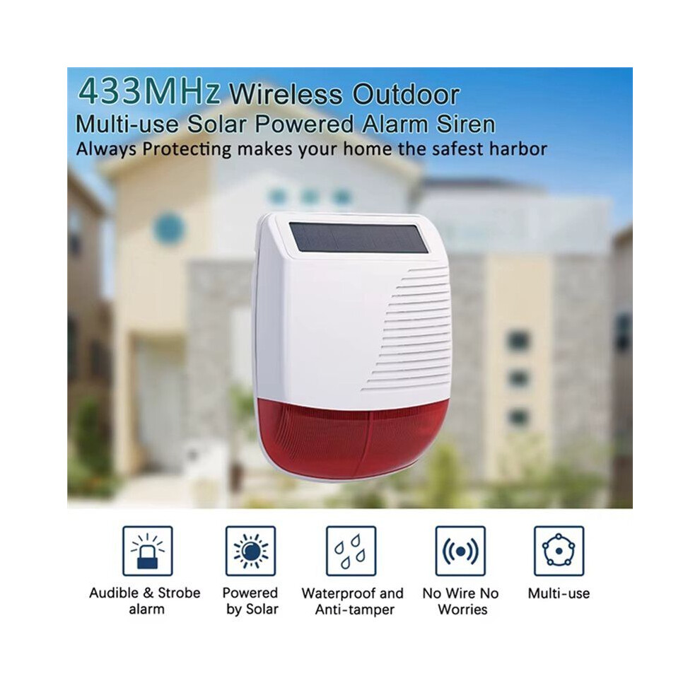 433Mhz Wireless Outdoor Solar Siren Light Flash Strobe Waterproof Siren Alarm For Home Security Burglar Alarm System 4852693557479