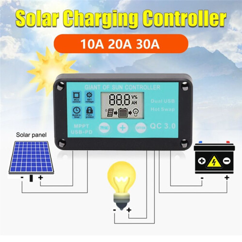 MPPT Solar Charge Controller Multiple Protection Solar Solar QC3.0 Controller with LCD Screen(30A) 1