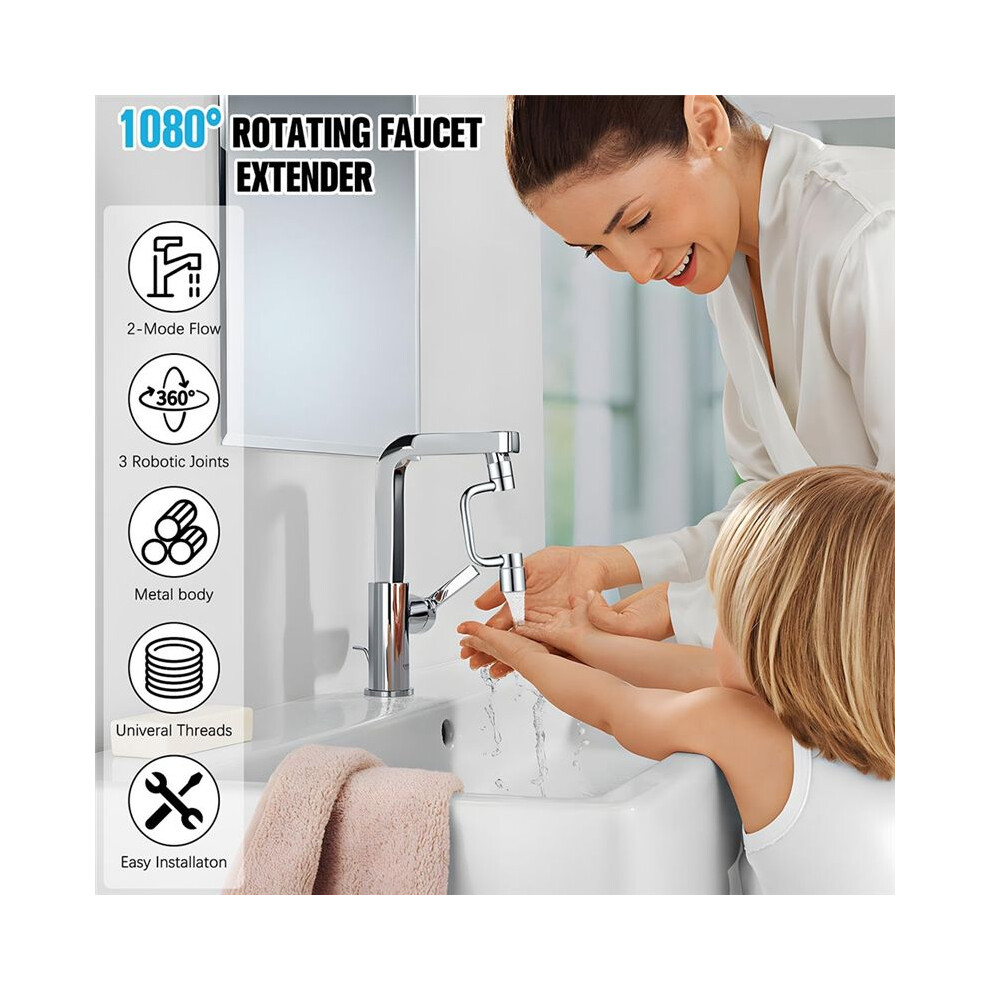 Flexiflow 1080Rotatable Faucet Aerator, Rotating Faucet Extender, U Shape Faucet Extender For Bathroom Sink/Kitchen 4852693554263
