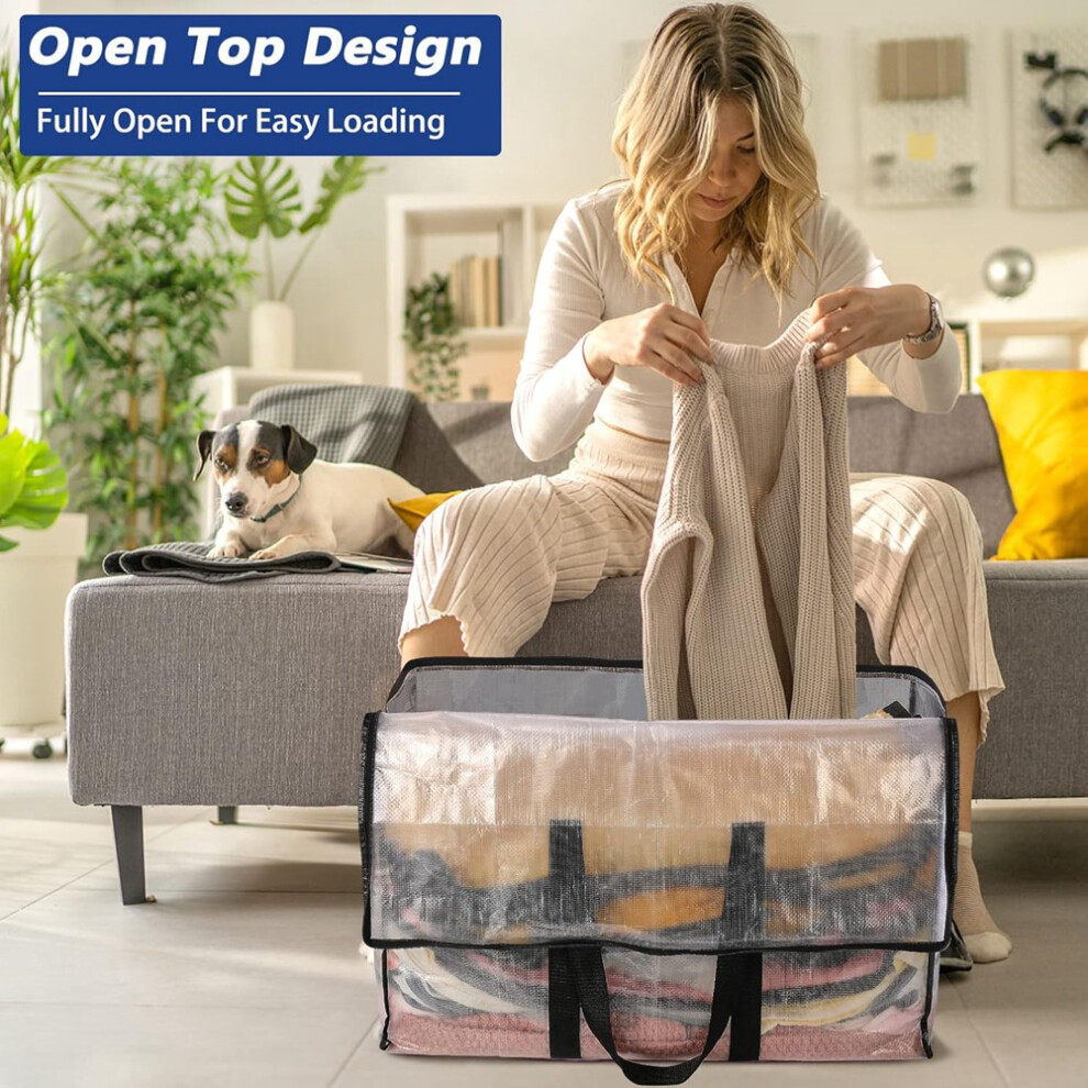 Clear Moving Bags Heavy Duty - 4 Pack 90L Storage Bags With Strong Handles, Zipper, Waterproof, Semi-Transparent 4852367082078