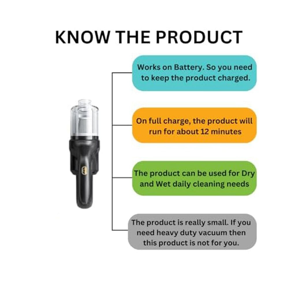 Mini Car Handheld Portable Vacuum Cleaner, Cordless Rechargeable Vacuum Cleaner Cleans Hair, Dirt, Crumbs 4852537326223