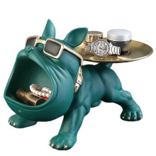 Harsen Franse Bulldog Tray Beeld, Bulldog Snoepschaal Sleutelhanger Kom, Beelden voor Kantoor Bureau Woondecoratie Figuren Groen