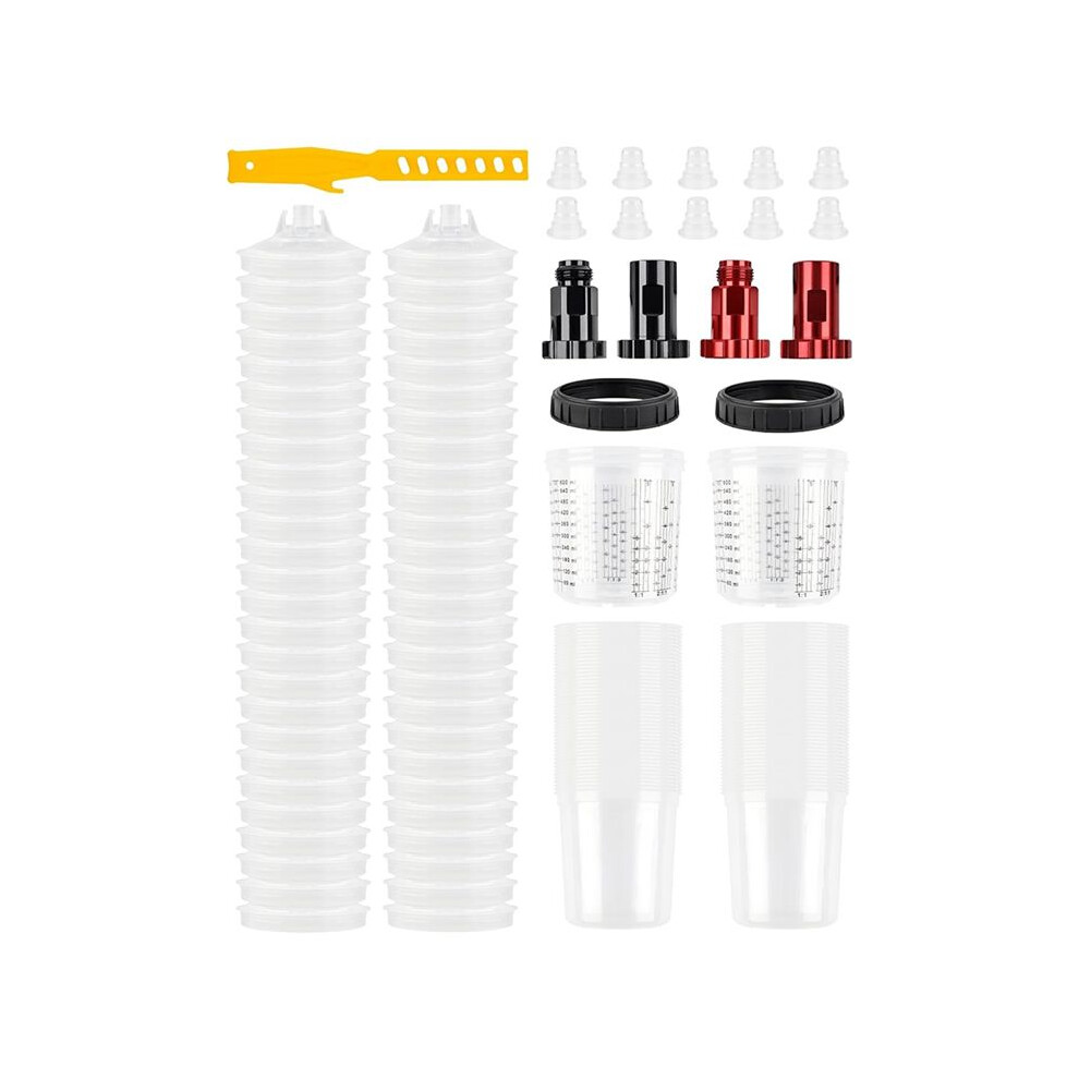 Paint Mixing Cup System 20 Oz-50 Paint Cups With Lids,2 Hard Cups With Retaining Rings,10 Plugs,4 Adapters Paint Stirrer 4712639194208