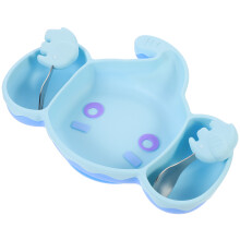 3Pcs Baby Training Bowl Kit Sky-Blue with Fork Spoon Elephant Design