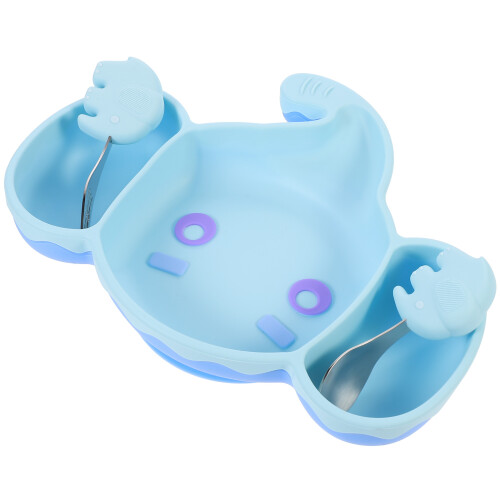 3Pcs Baby Training Bowl Kit Sky-Blue with Fork Spoon Elephant Design