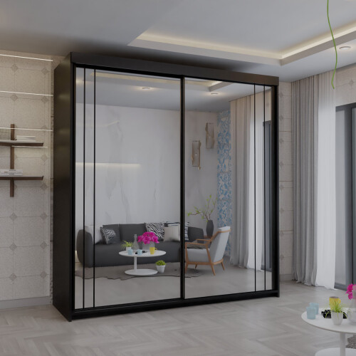 MN Furniture Double Sliding Full Mirror Wardrobe Black 150cm