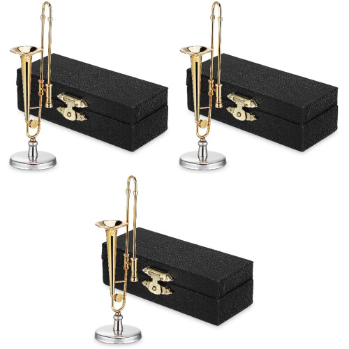 3Pièces Mini Trombone Cuivre 24K Mini Instrument Décoratif 2