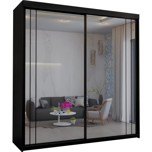 MN Furniture Double Sliding Full Mirror Wardrobe Black 200cm 1