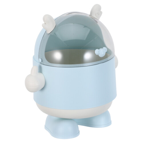 2Pcs Small Blue Plastic Trash Can Cute Mini Desktop Garbage Bin 1
