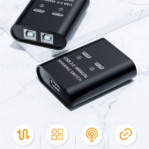 USB  2 Port Manual USB HUB Two Computers Share U Disk Printer Device Two in One Out USB2.0 Sharer 2