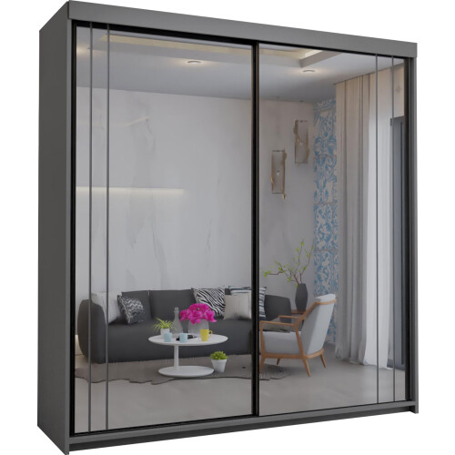 MN Furniture Double Sliding Full Mirror Wardrobe Grey 150cm 1