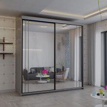 (Grey, 200cm) Venice  MN Furniture Sliding Door Wardrobe with Full Mirror, Shelves & Hanging Rail