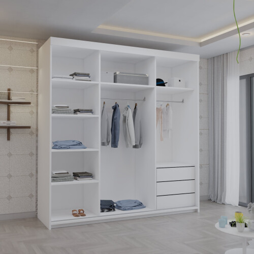 MN Furniture Double Sliding Full Mirror Wardrobe White 200cm 2