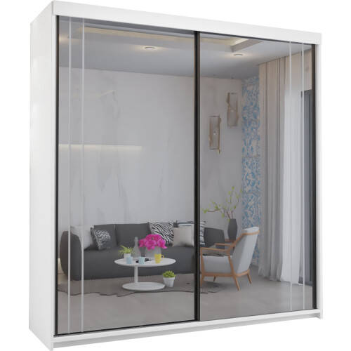 MN Furniture Double Sliding Full Mirror Wardrobe White 150cm 1
