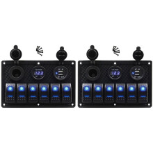 2X Painel de Interruptor de 6 BotõEs de 12/24V com Testador de Voltímetro Digital 3.0 Carregadores USB Bule Light Boat Power Adapter