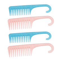 4pcs Wide Tooth Detangling Comb Set Pink Blue Transparent 23x6cm