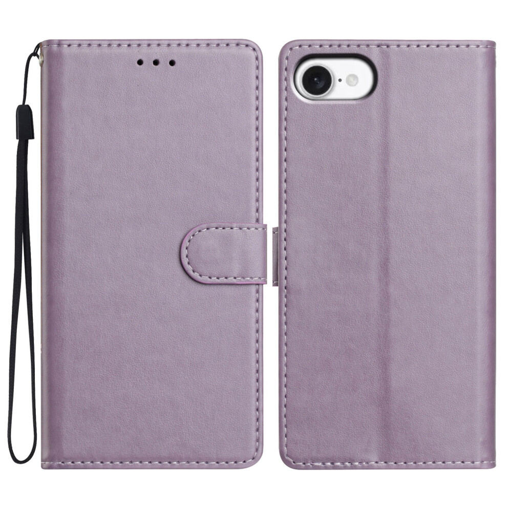 (Iphone 16E, ) For Iphone 16E Leather Case Wallet Stand Phone Cover With Handy Strap Purple 6914282236276