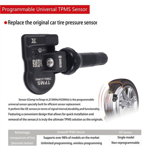 Bildäck TPMS-Sensor Programmerbar Däcktryckssensor 315MHZ+433MHz 2 i 1 för Autel Tool TS408 TS508 ITS600 MX-Sensor 2