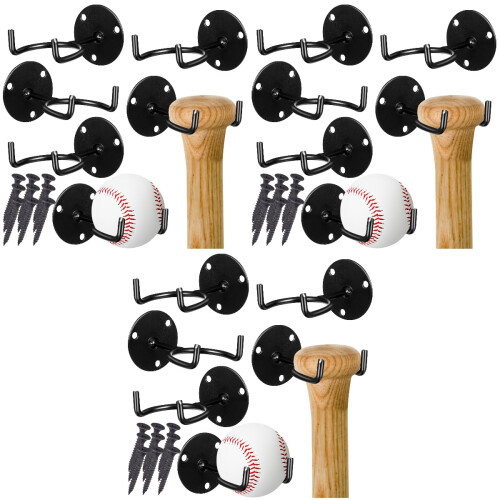 18Pièces Support Mural Batte Baseball Noir Fer Pour Maison 2