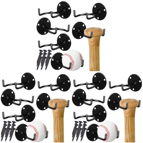 18Pièces Support Mural Batte Baseball Noir Fer Pour Maison 1