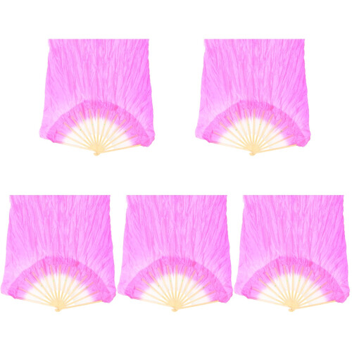 5Pièces Éventails En Soie Rose Faits Main Pour Danse Décoration 1