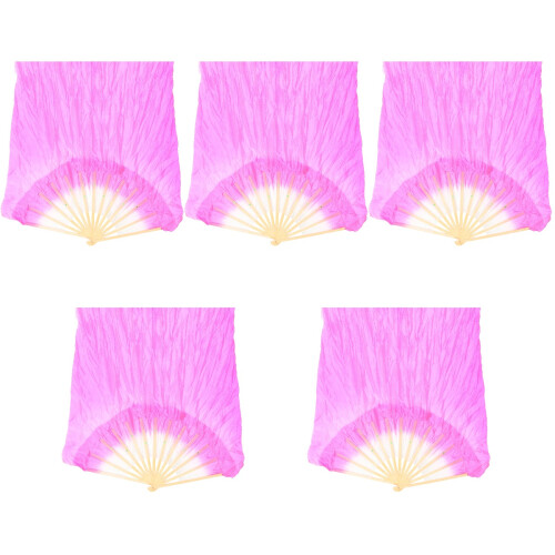 5Pièces Éventails En Soie Rose Faits Main Pour Danse Décoration 2