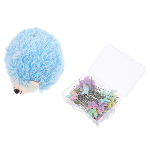 2Sets Hedgehog Patchwork Needle Cushion with Dressmaker Flat Head Pins 1