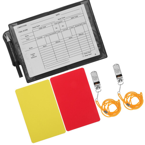 4Sets Referee Accessory Kit Soccer Cards Metal Whistles Notepad Pen 1
