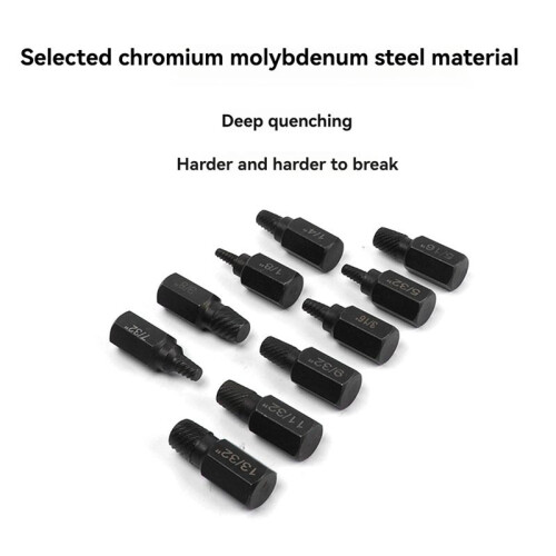 10Pcs Screw Extractor Kit Damaged Screw Remover Set Metal Easy Out Drill Bits Broken Bolt Stud Remover Multi-Spline 1