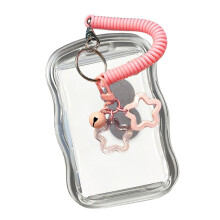 Clear Card Case with Spring String Card Holder for-Pink
