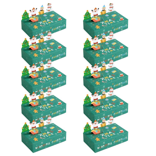 10pcs Christmas Cookie Boxes 3D Animal Design Foldable-Green