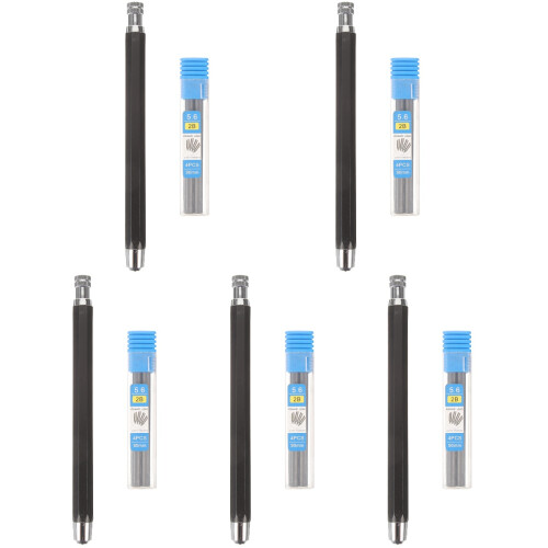5Sets Compact Black Metal Mechanical Drawing Pencils with Refills 2