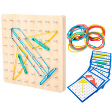 3Sets Wooden Geoboard Educational Pegboard Kids Toy Assorted Colors