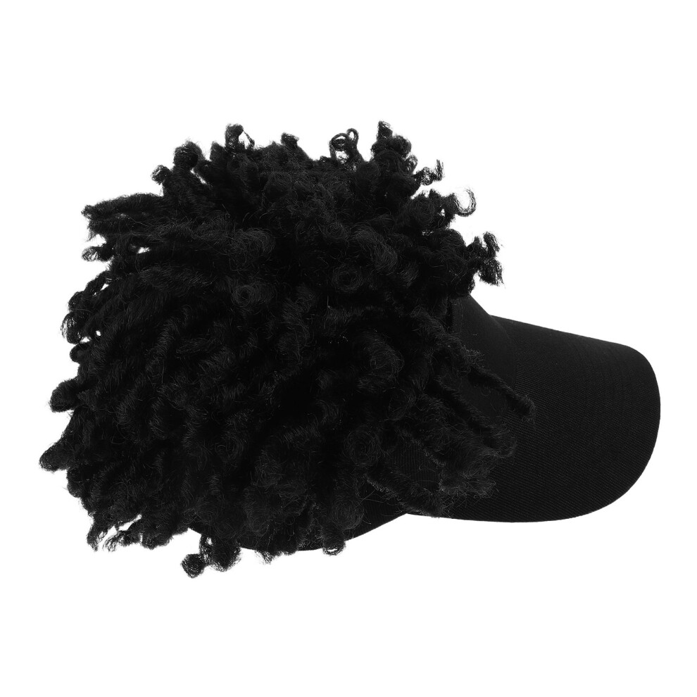 Ohphcall Unisex Black Kinky Curly Synthetic Afro Wig Adjustable Hat For Daily Wear