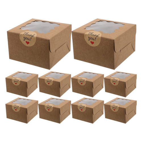 50Pcs Brown Paper Packaging Boxes with Window for Cookies and Cupcakes