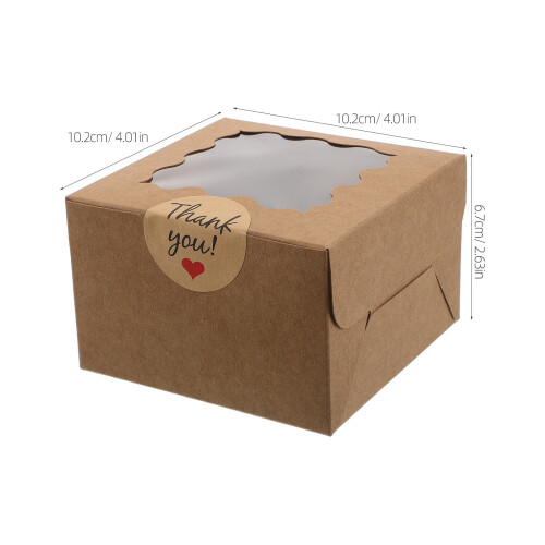 50Pcs Brown Paper Packaging Boxes with Window for Cookies and Cupcakes 2