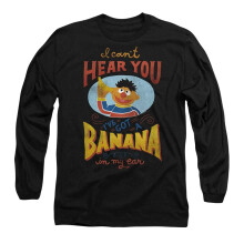 (XXL, Black) Sesame Street Unisex Adult Banana In My Ear Ernie Long-Sleeved T-Shirt