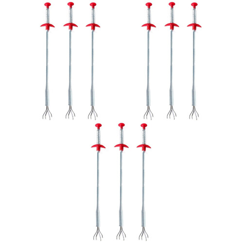 9Pcs Red Silver Sink Cleaning Tool Iron Wire Drain Extractor 2