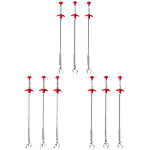 9Pcs Red Silver Sink Cleaning Tool Iron Wire Drain Extractor 1