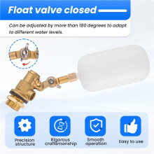 1/2 Inch Float Valve, Water Float Valve for Pond Float Valve Shutoff Auto Fill, for Livestock Tanks, Aquariums