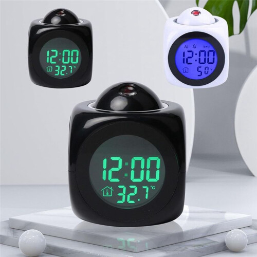 Projection Electronic Clock English Clock, Projection Clock Multi-Function Alarm Clock, LCD Projection Alarm Clock Black 2