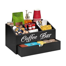Coffee Station Counter Organizer Countertop Wooden Basket Holder Wood Coffee Pods Holder Storage Basket for Offices
