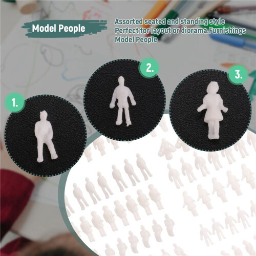 Model People Figures Scale 1:200 Pack of Approx.100pcs White Assorted Style 2