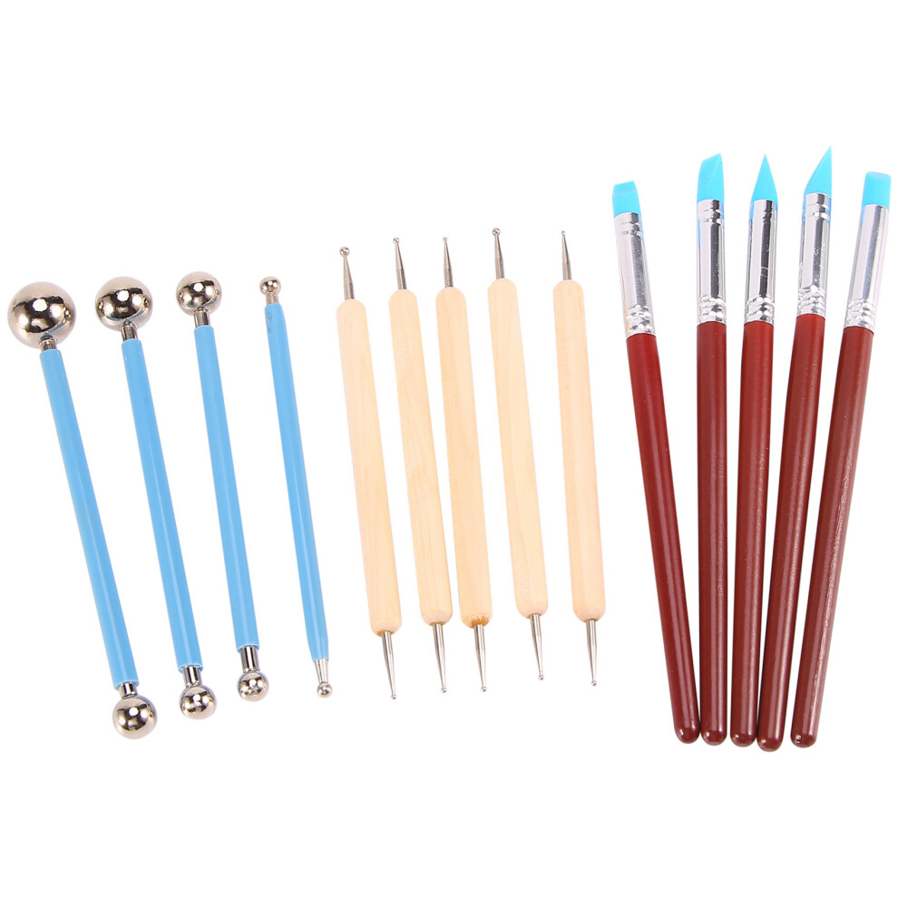 14Pcs Polymer Pottery Clay Sculpting Modelling Sit Stylus Nail Art Dotting Tools Rubber Tipped Ceramic Carving Kit For Diy Painting Rocks 4712443529524