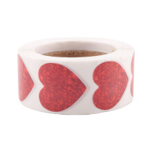 Valentine's Day Glitter Heart Stickers,Red Heart Stickers Roll,Heart Labels for Anniversaries Wedding(500Pcs/Roll)