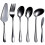 6-Piece Serving Flatware Silverware Set, Serving Utensil Set,Include Cake Server, Slotted Serving Spoon Black 1
