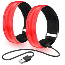 Braccialetto LED Ricaricabile in Confezione da 2, Fascia Riflettente USB, Braccialetti da Braccio, Fasce da Corsa per Jogging, Rosso Sportivo