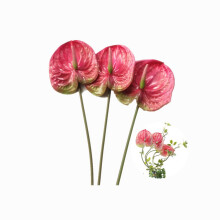 3 Stuks 22.8 Inch Kunstmatige Anthurium Bloemen voor Home Decor Boeket en Groen Blad en Bruids Bruiloft Decoratie (Roze)