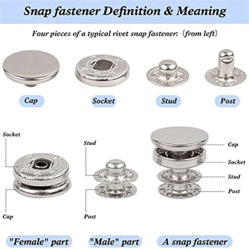 Leather Snap Fasteners Kit, 120 Set Metal Snap Buttons Press Studs with 6 Setting Tools, for Clothes, Bracelets, Jackets 2